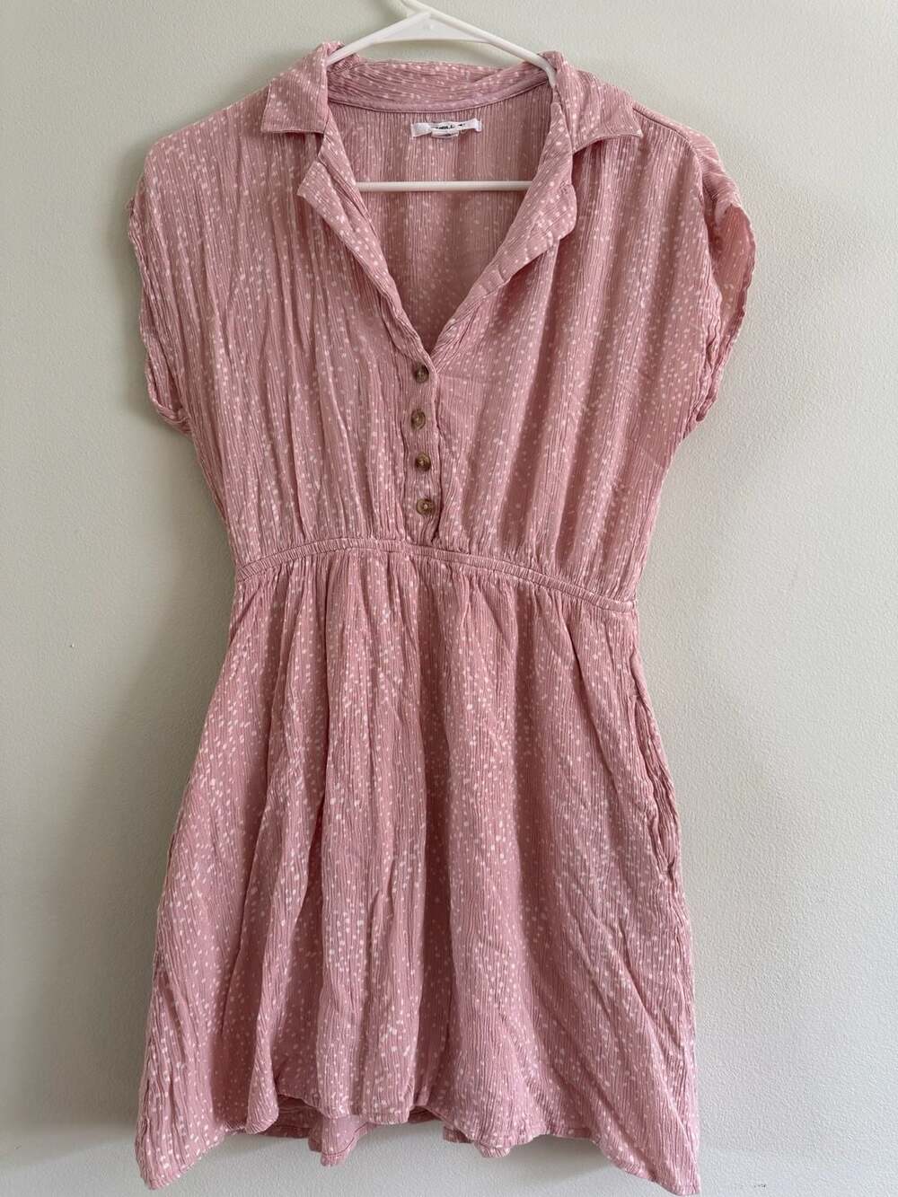 O'Neill Pink Spotted Short Sleeve Button Front Mini Dress with Pockets Size XS